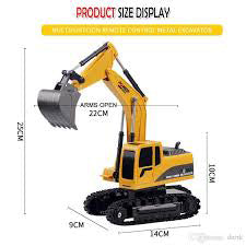 1/24 Scale 2.4G 8CH RC Excavator Backhoe Loader Multifuntion, Forward, Backward, Turn Left/Right, Excavate, Light and Sounds